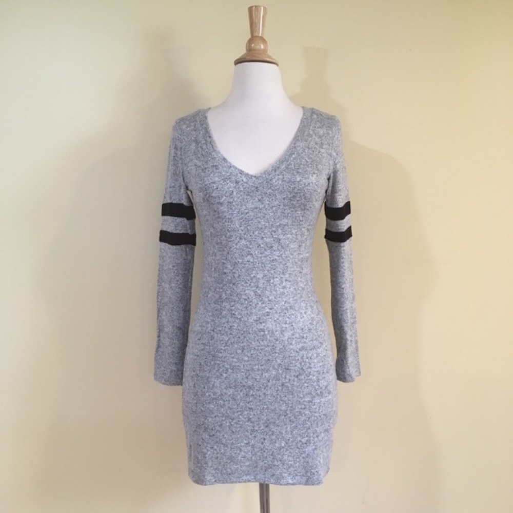 Stretch Knit Deep V Neck Long Sleeve Bodycon Sweater Dress - Picture 3 of 5